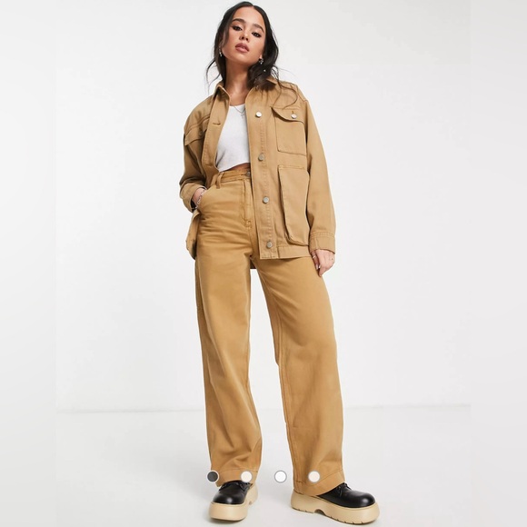 Top Shop co-ord straight leg casual trouser cargo in washed camel size US 6 NWT - Picture 10 of 11
